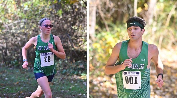 Joe Volk and Kaitlyn Cavallucci led Delaware Technical Community College’s men’s and women’s cross country teams at the 2022 NJCAA Region 19 Cross Country Championships on Oct. 29 at White Clay Creek State Park.